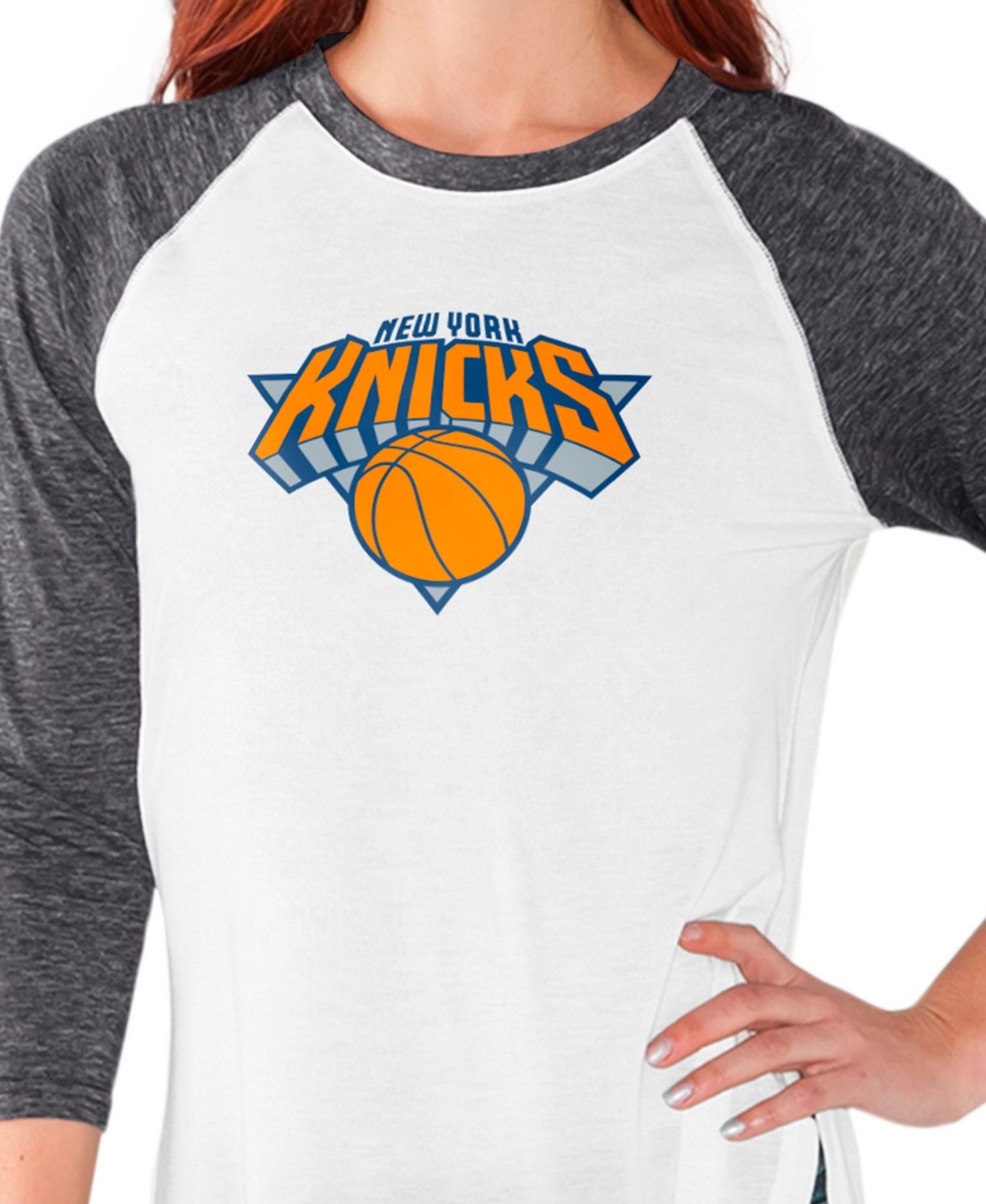 Women's White/Heather Charcoal New York Knicks All-Star Raglan 3/4-Sleeve T-Shirt