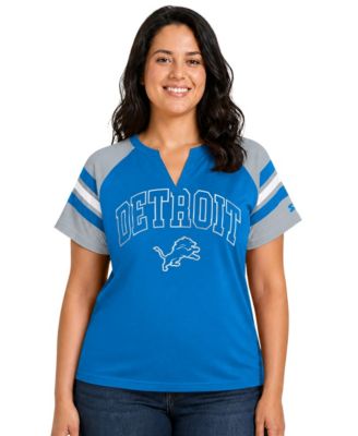 Women's  Blue Detroit Lions Plus Size Game On Notch Neck Raglan T-Shirt