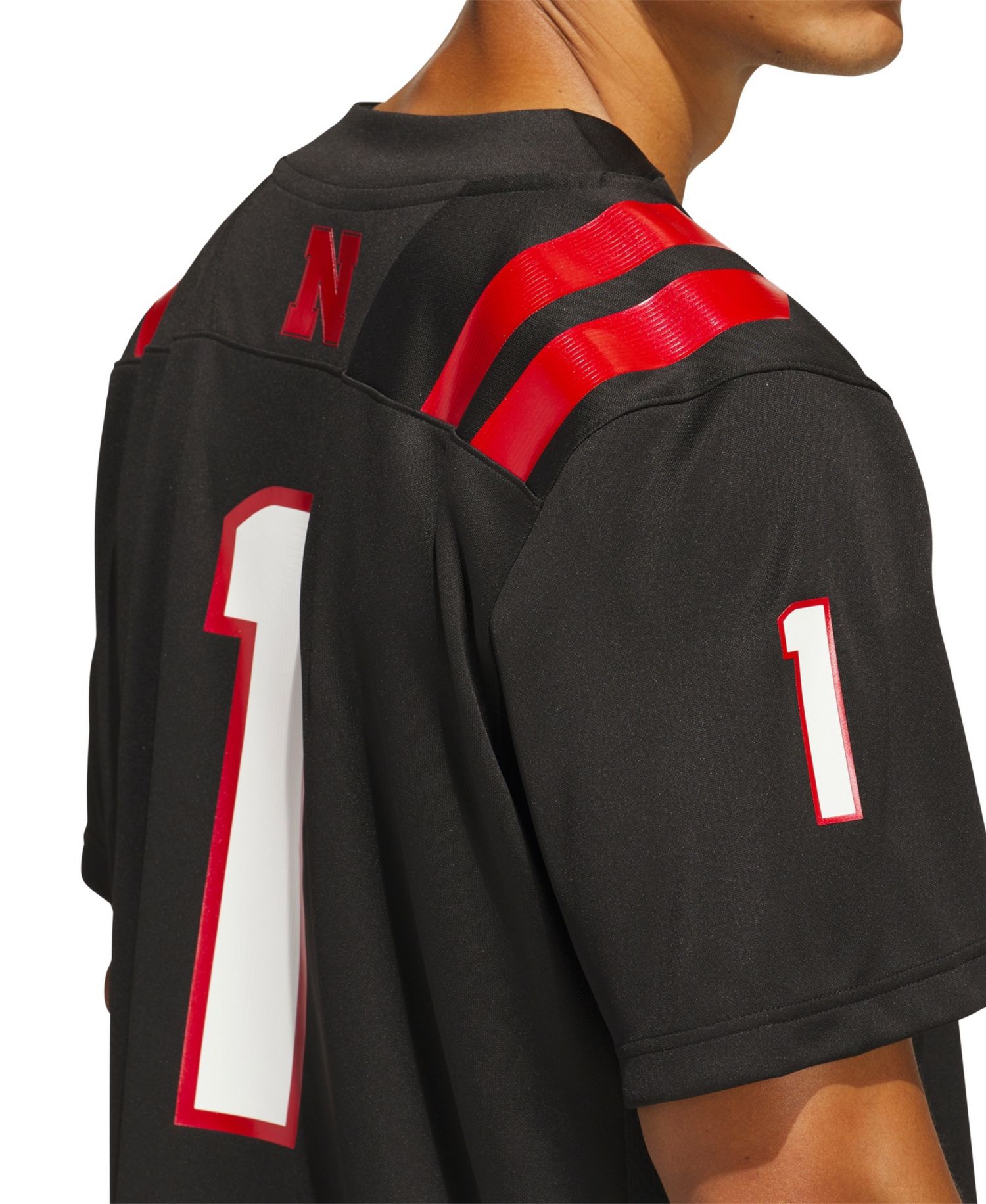 Men's #1 Black Nebraska Huskers Our Red Burns Brighter Premier Strategy Jersey