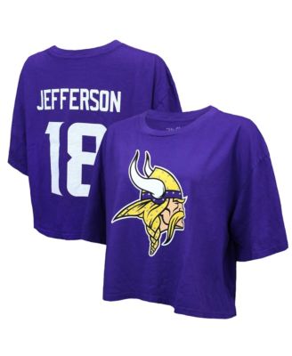 Women's Justin Jefferson Purple Minnesota Vikings Swarovski Crystals Boxy Cropped Name & Number T-Shirt