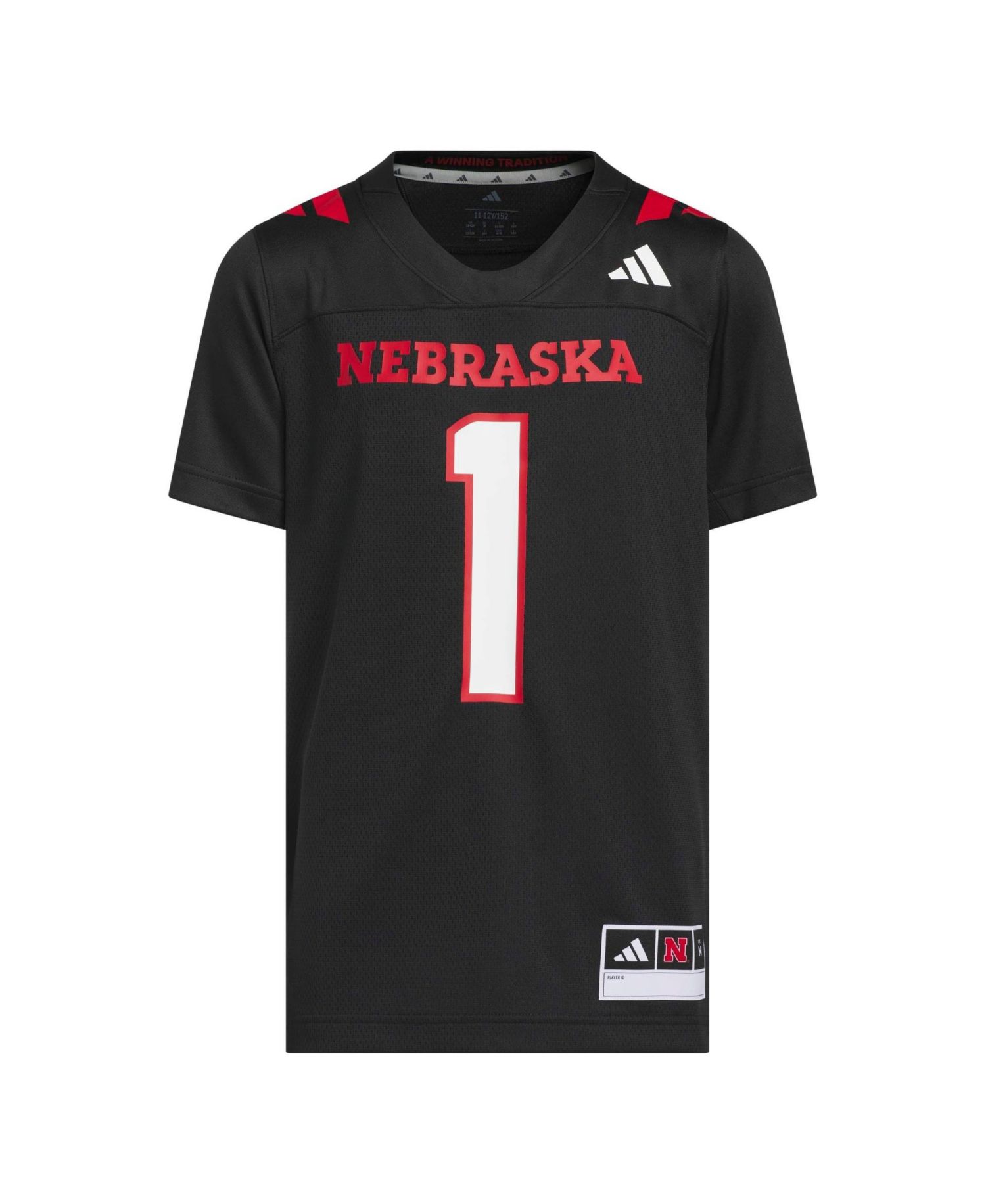 Big Boys and Girls #1 Black Nebraska Huskers Our Red Burns Brighter Strategy Football Jersey