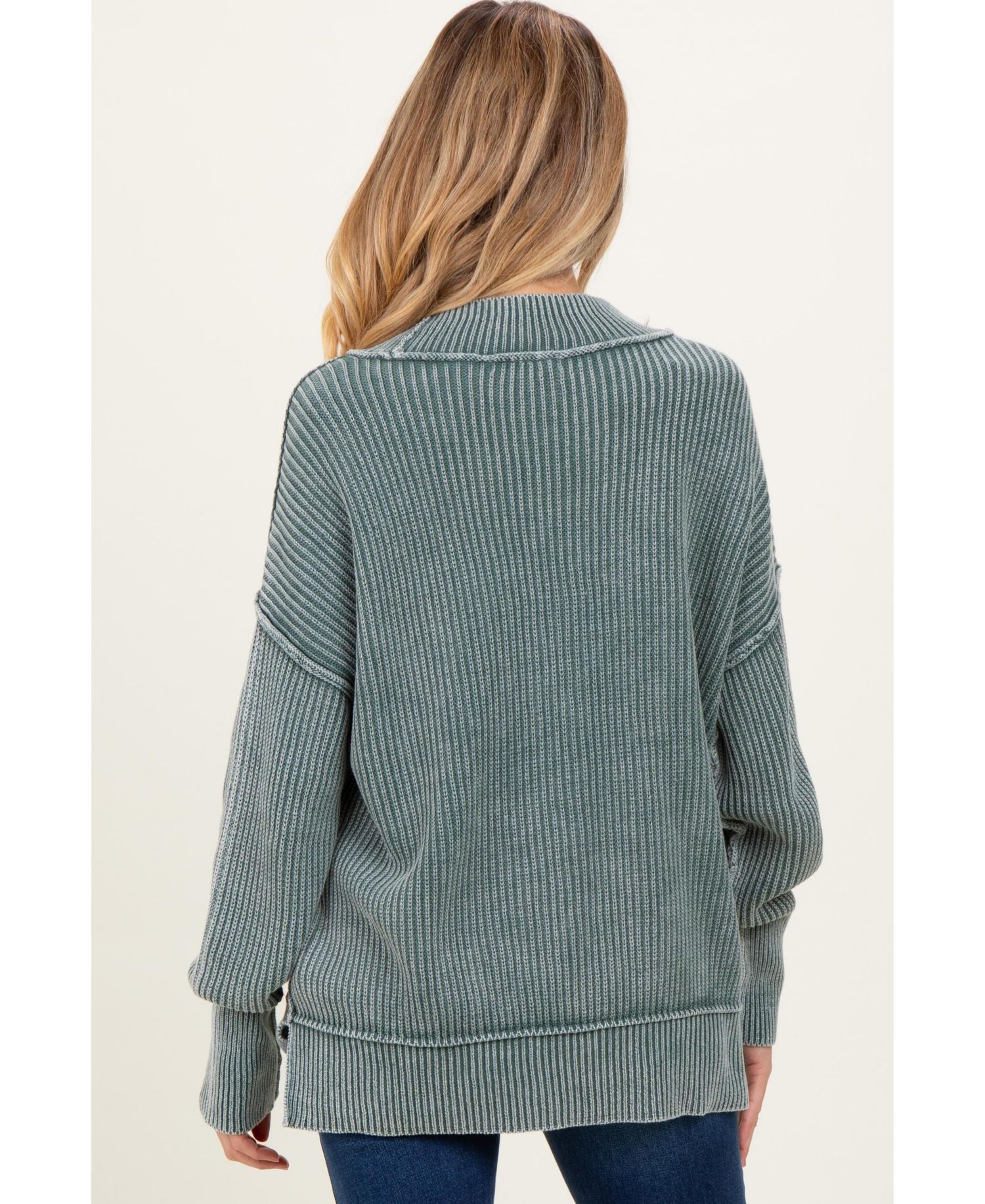 Women's Jade Washed Side Slit Oversized Sweater