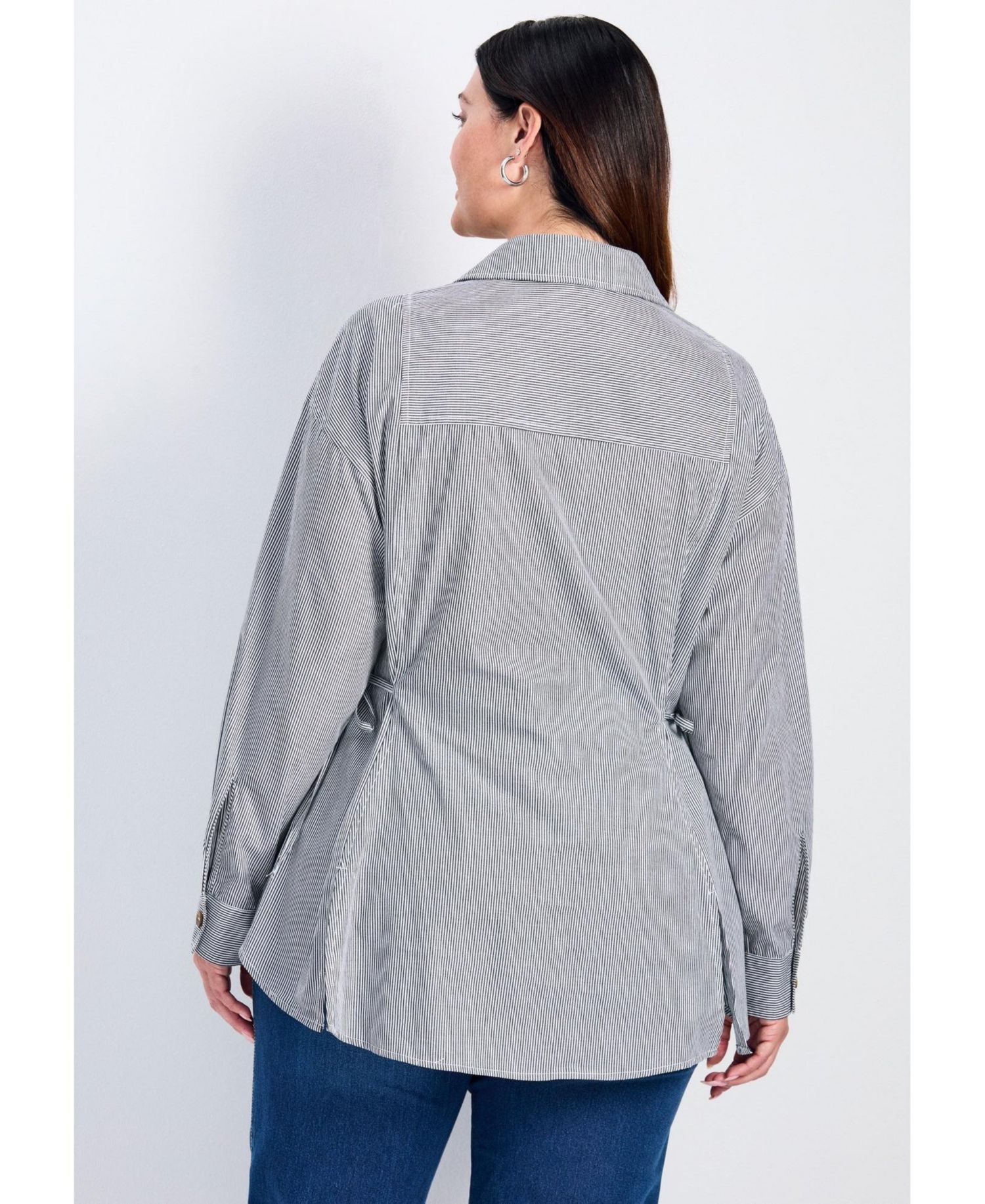 Women's Ray Stripe Poplin Shirt with Tie Detail
