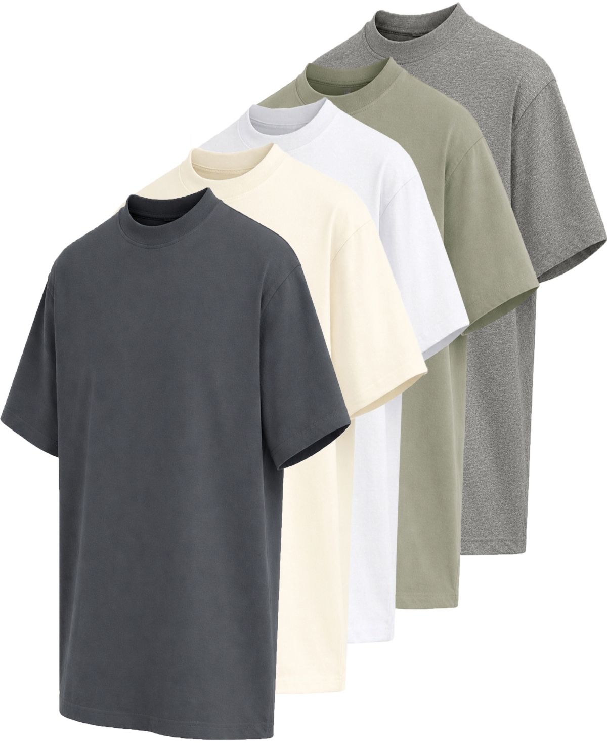 Blu Rock Men's Heavyweight Oversized Drop Shoulder T-shirt In Dark Gray,ivory,white,olive