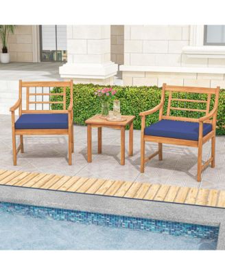 3 Pieces Acacia Wood Patio Bistro Set Outdoor Conversation Set with Cushions