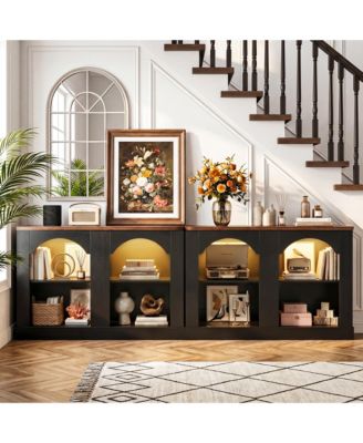 Arched Entryway Table Set of 2 with LED Light, 3-Tier Wood Sofa Table