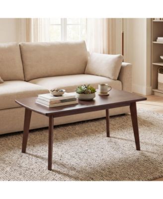 34.5" Solid Wood Coffee Table with Tapered Legs, Low Cocktail Table for Home Office