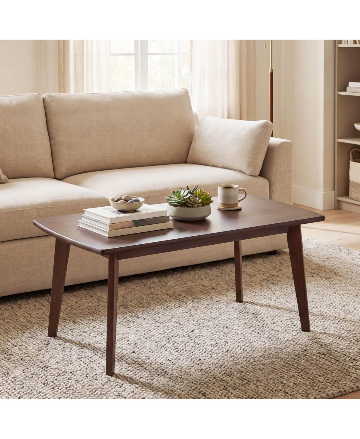Costway 34.5" Solid Wood Coffee Table with Tapered Legs, Low Cocktail Table for Home Office