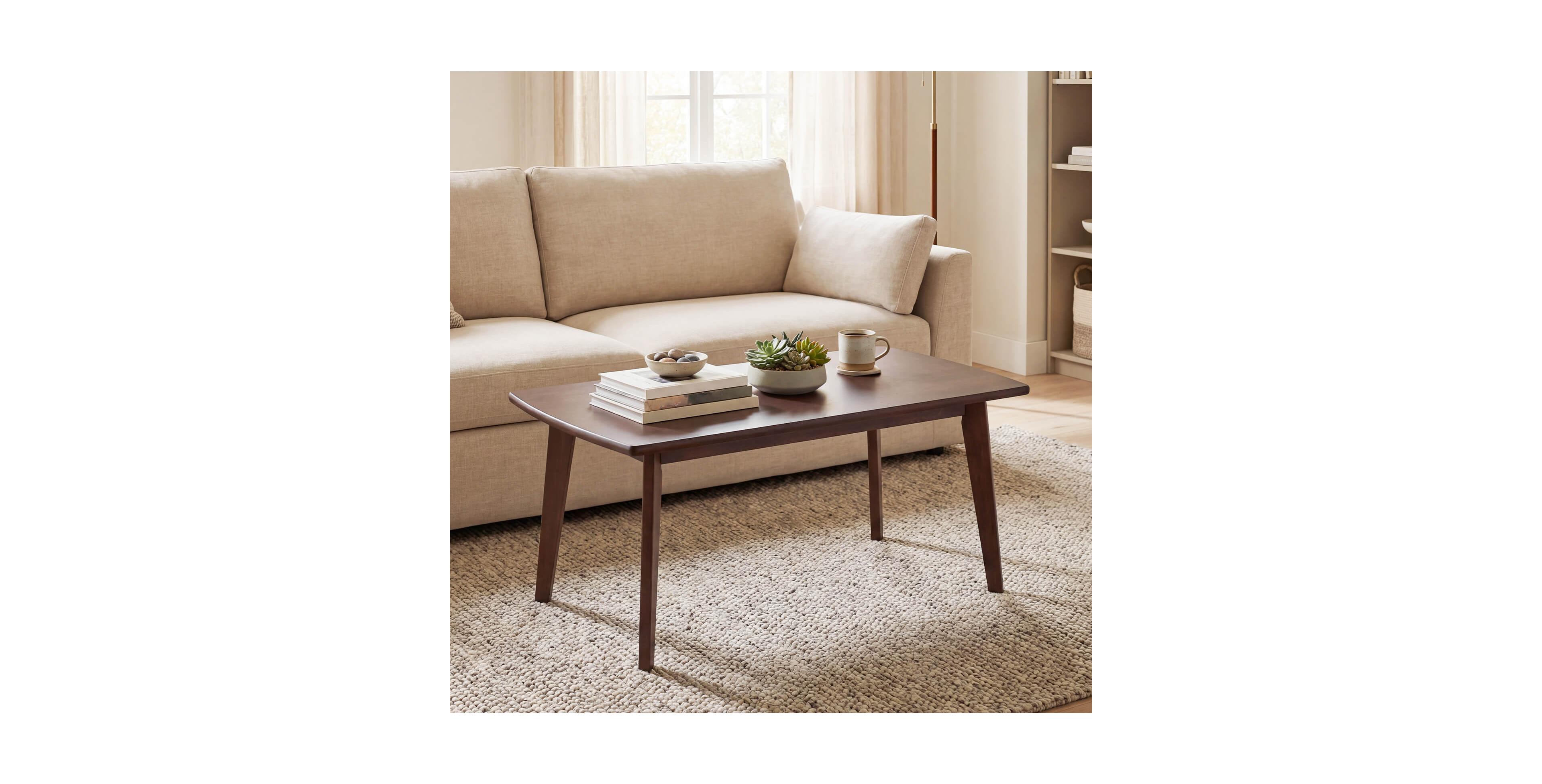 Costway 34.5" Solid Wood Coffee Table with Tapered Legs, Low Cocktail Table for Home Office