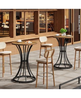 Round Bar Table Set of 2, with Curved Metal Base, 37.4" H Pub Table for Small Spaces