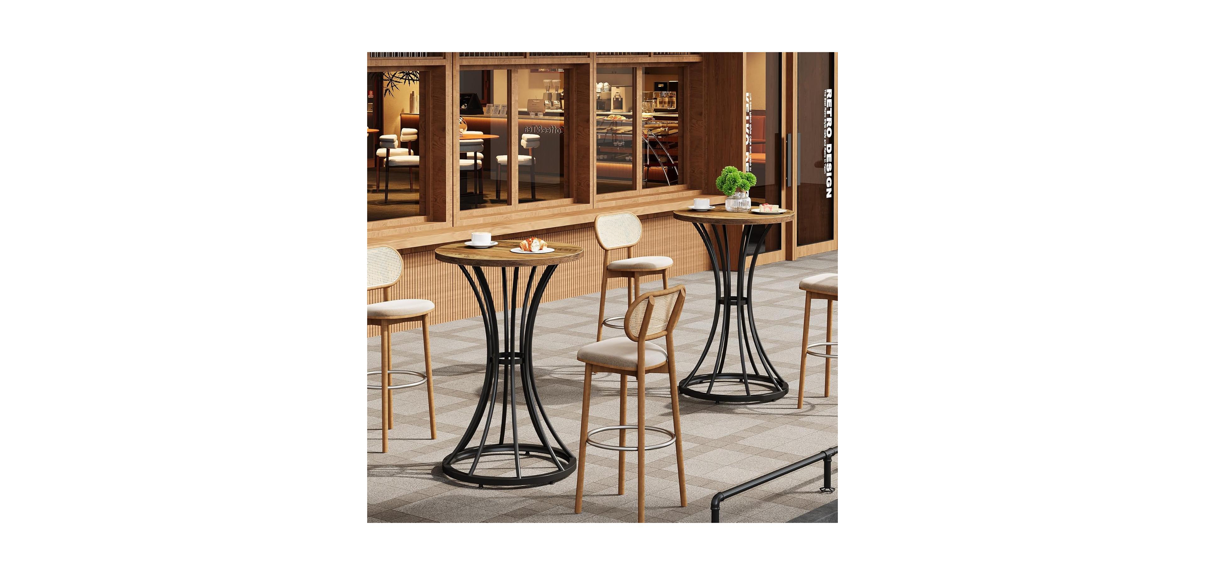 Tribesigns Round Bar Table Set of 2, with Curved Metal Base, 37.4" H Pub Table for Small Spaces