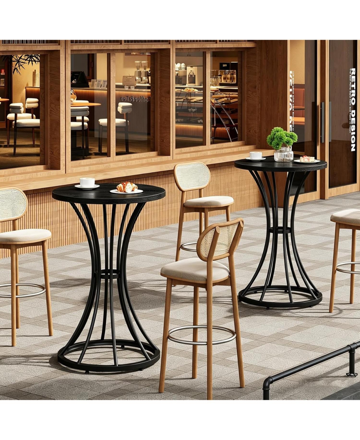 Tribesigns Round Bar Table Set of 2, with Curved Metal Base, 37.4" H Pub for Small Spaces