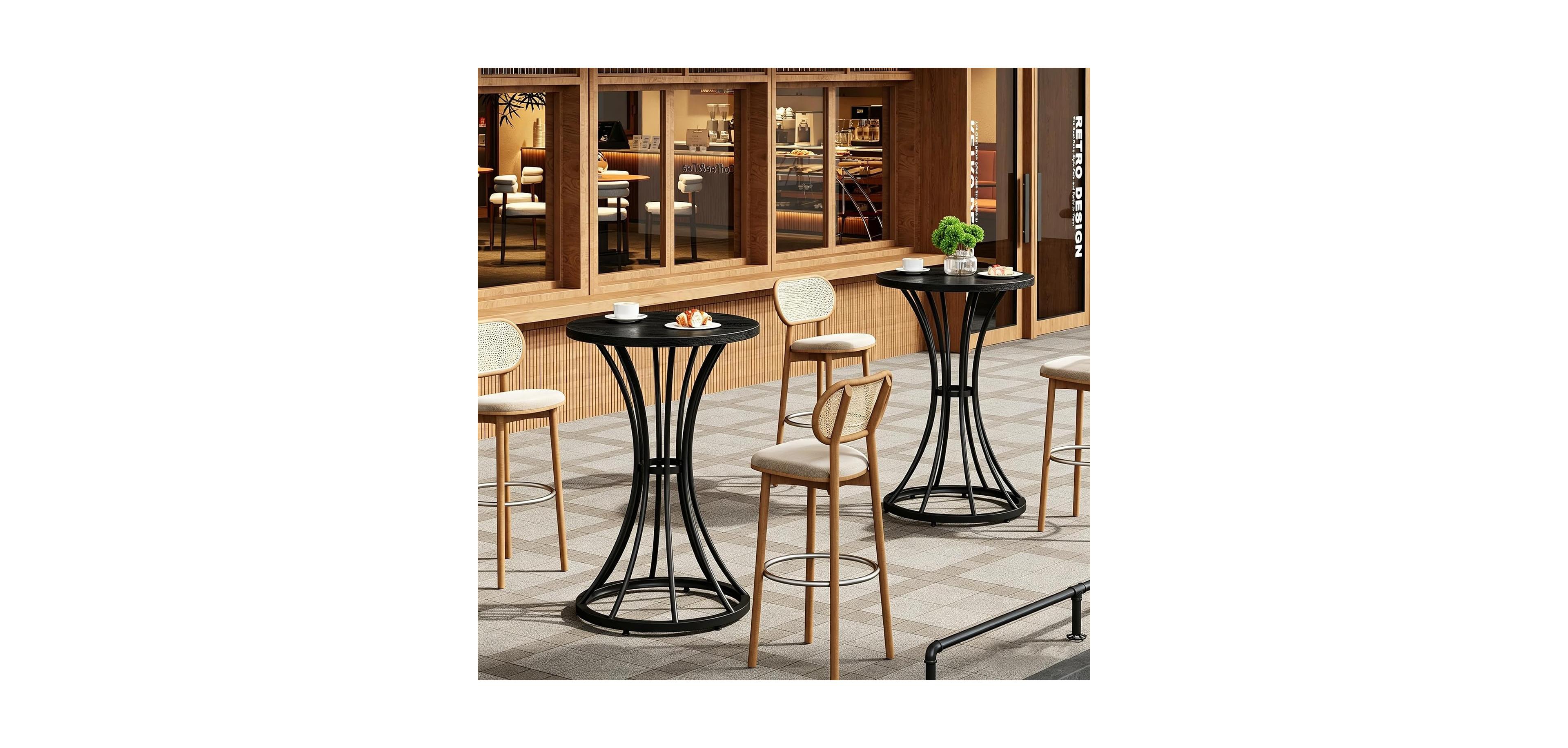 Tribesigns Round Bar Table Set of 2, with Curved Metal Base, 37.4" H Pub for Small Spaces