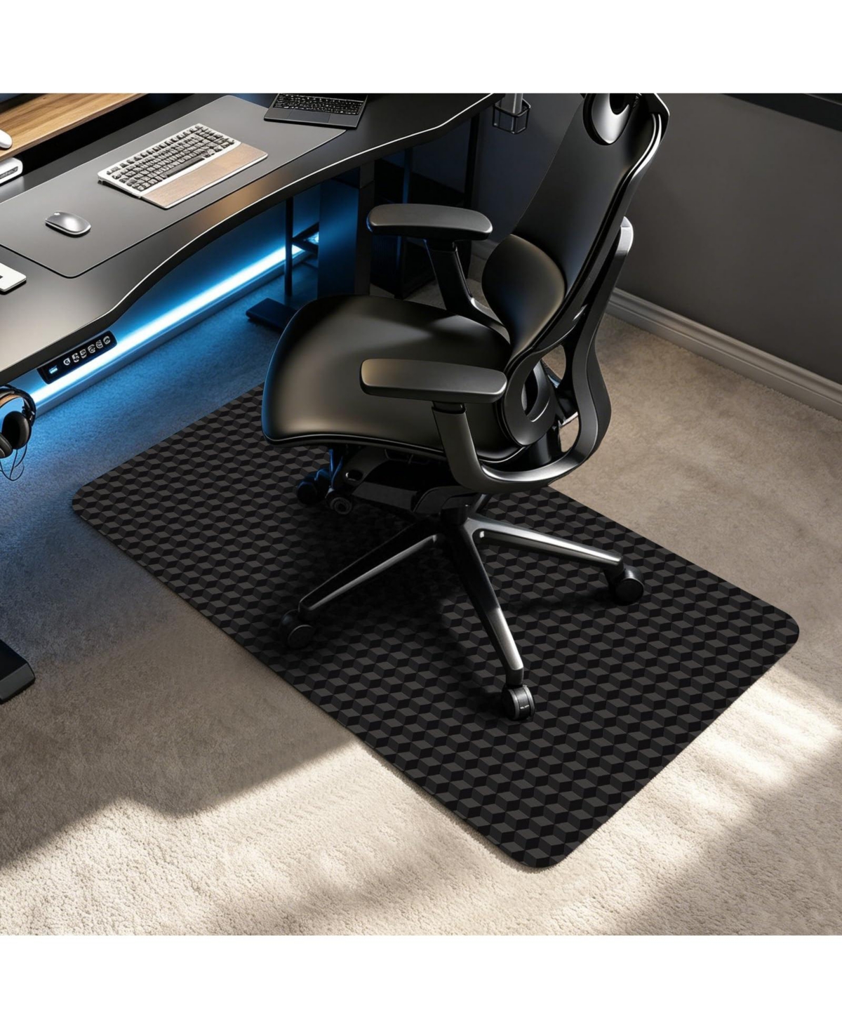 Danrong 3D Textured Carpet Chair Mat For Low Pile Carpets Non Slip Home Office
