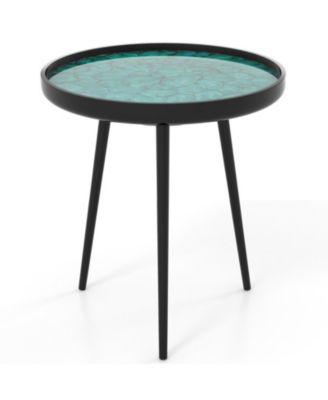 20 Inch Mid-Century Sea Shell Tray Top End Table with Mahogany Legs
