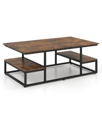 43 Inch Rectangular Coffee Table with 2 Bottom Storage Shelves