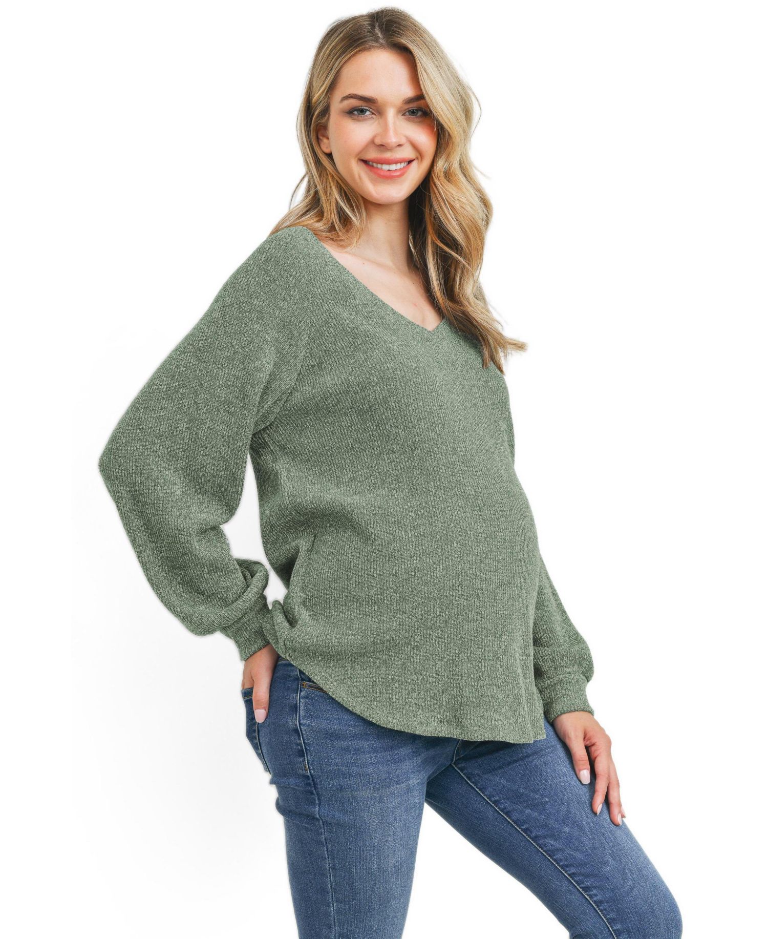 Maternity Lightweight Ribbed-Knit V-Neck Pullover Sweater