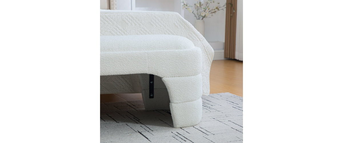 Flynama 65" Boucle Bench - Modern Armless Upholstered Seat for Bedroom and Entryway - White boucle