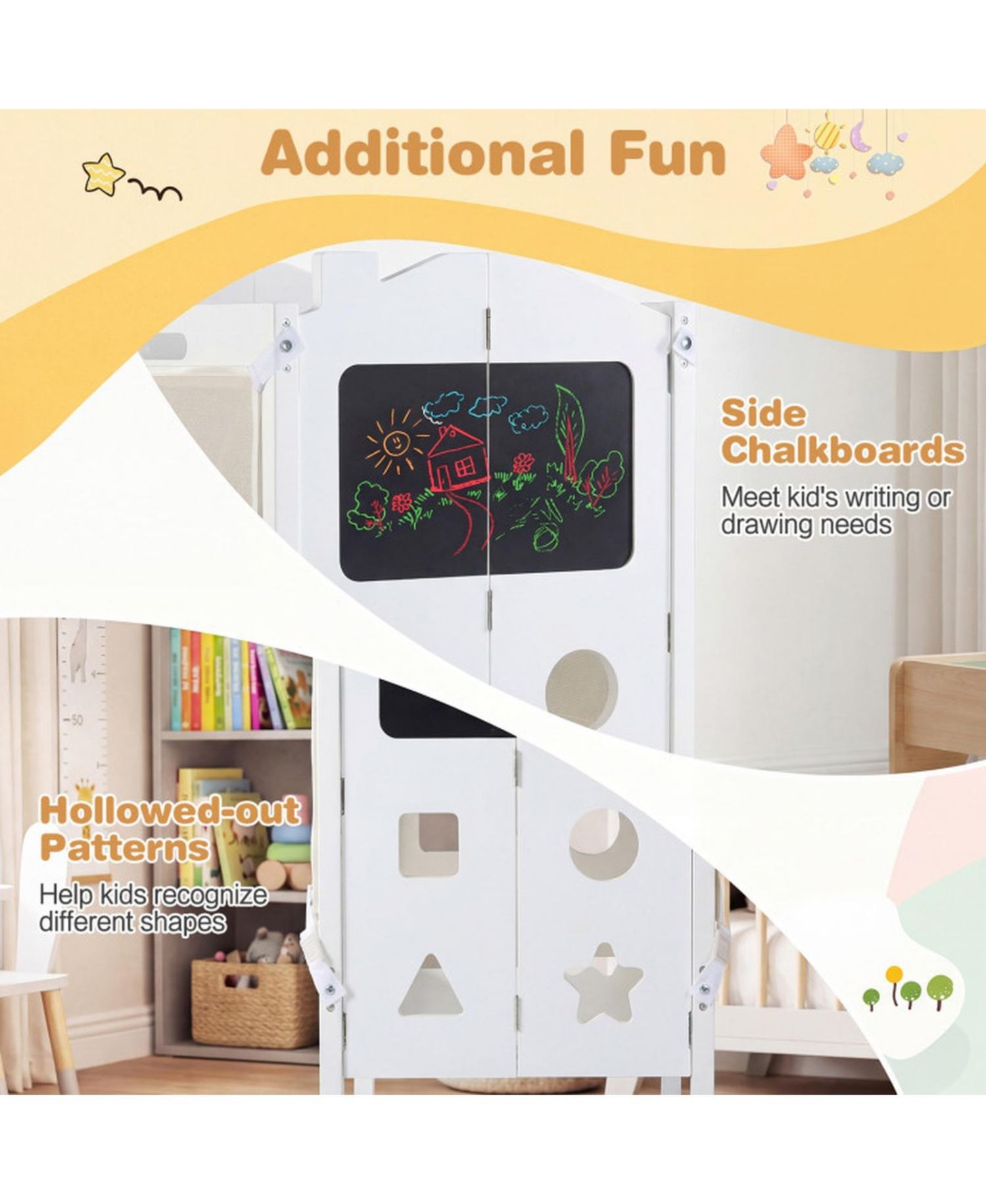 Toddler 3-in-1 Foldable Step Stool with Side Chalkboards