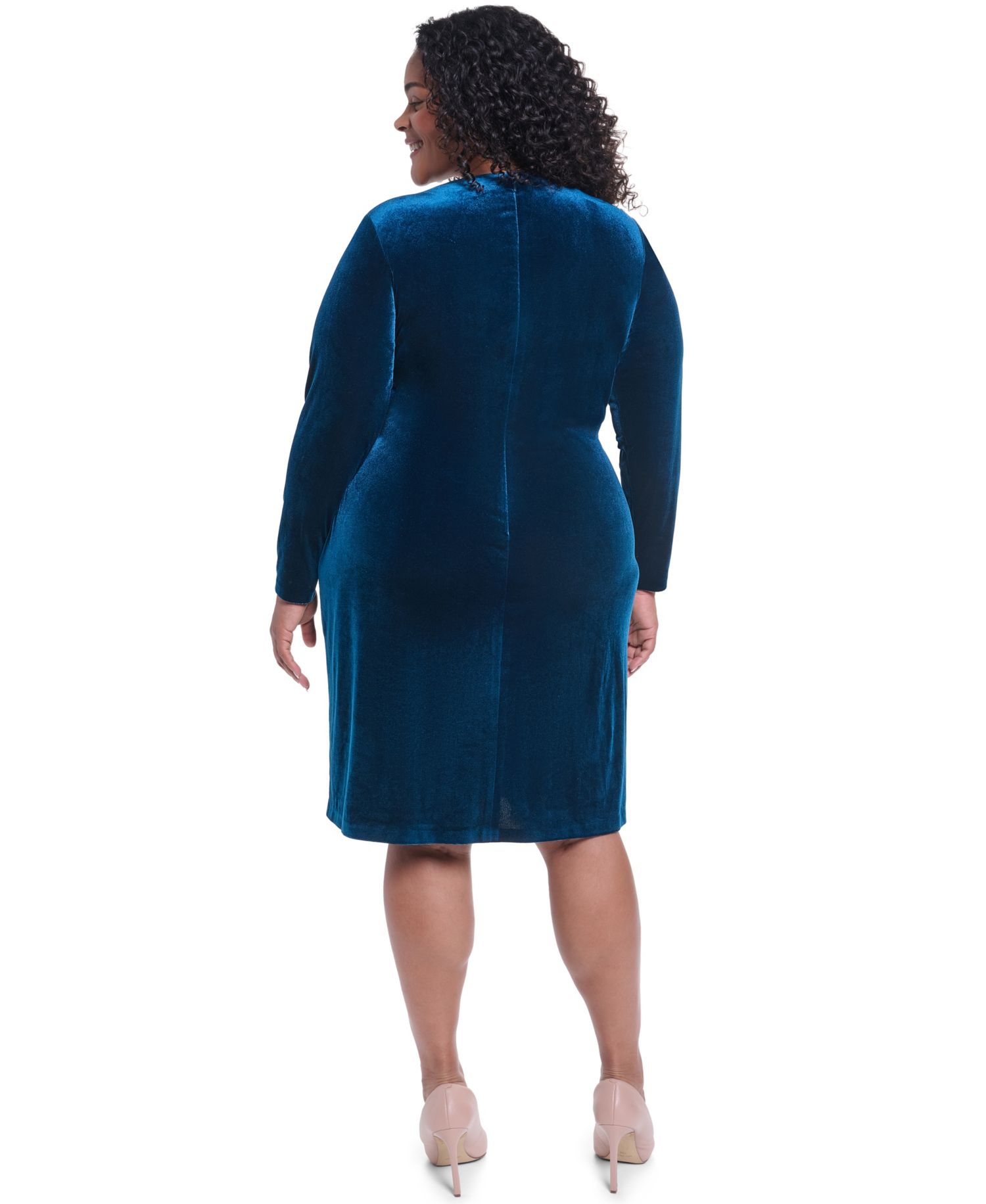 Petite Velvet V-Neck Long-Sleeve Dress