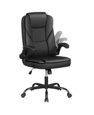 Faux Leather Executive Desk Chair with Flip-Up Armrests and Rocking Function