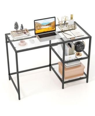 42 Inch Console Table with Tempered Glass Top and 2 Open Shelves