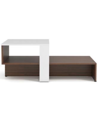 2-Tier Geometric Coffee Table with Irregular Storage Shelf