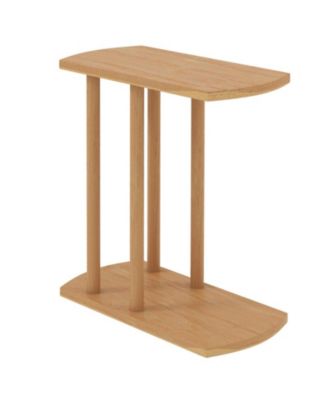 Narrow 2-Tier C-Shaped Teak Wood Side Table with Thickened Top