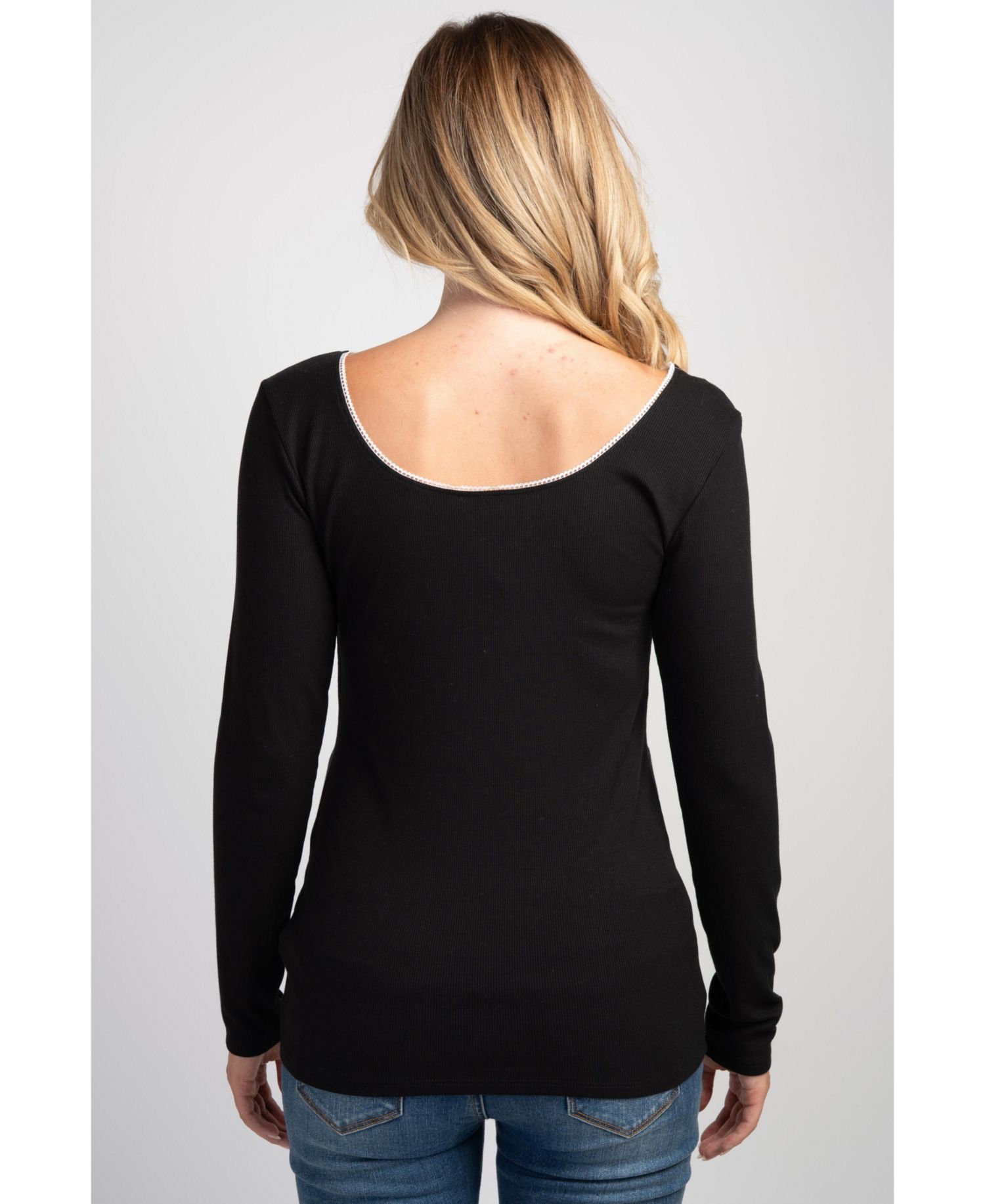 Maternity Long-Sleeve Scoop-Neck Lace-Trim T-Shirt