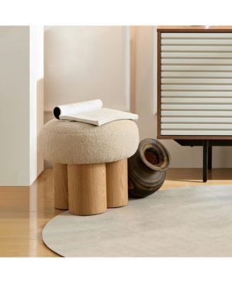 Teddy Mushroom Ottoman, Walnut Finish Barrel Base Cute Foot Stool for Living Room