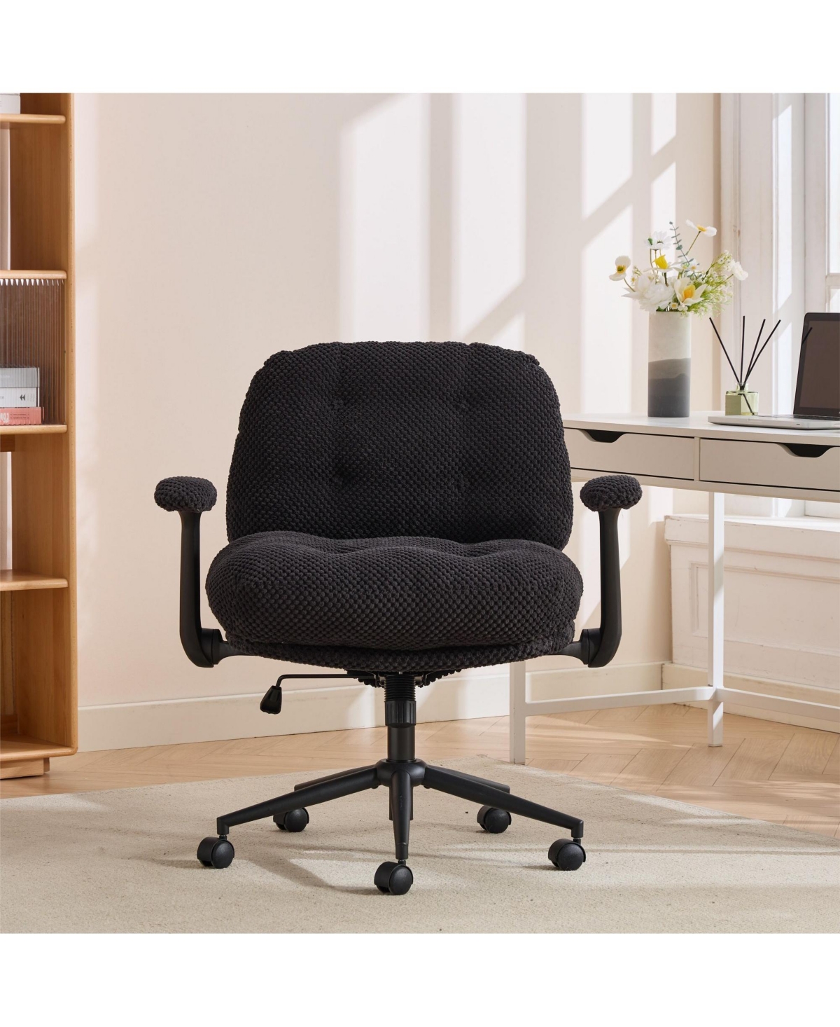 Clihome Cross Legged Office Chair with Flip-Up Arms, Adjustable Height Swivel Desk Chair