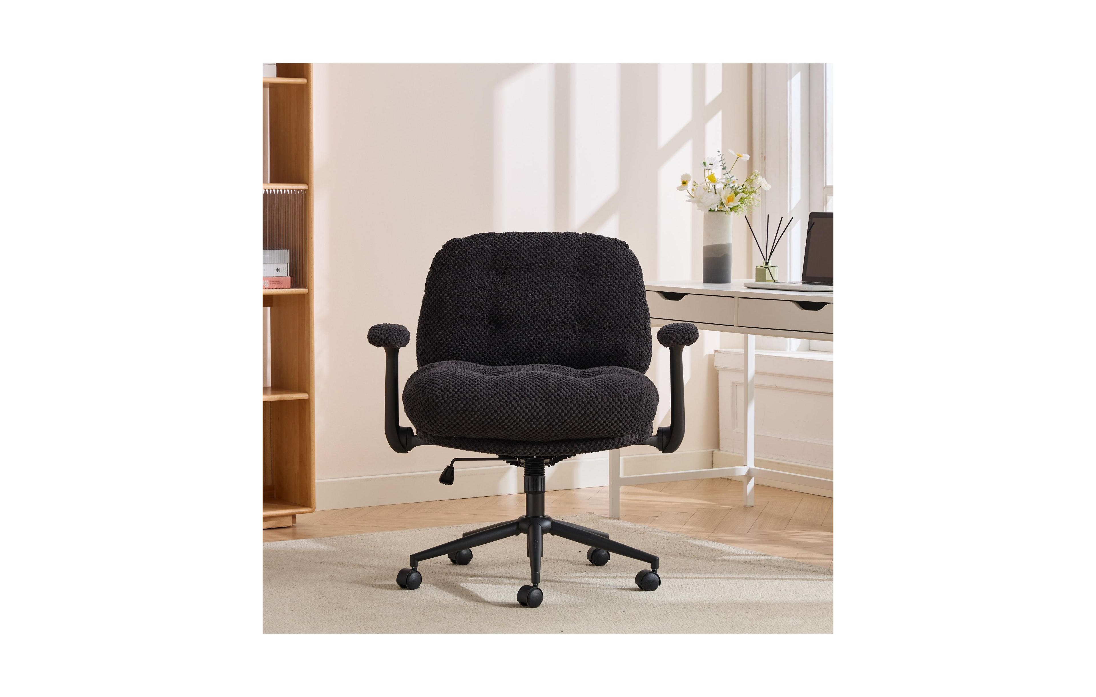 Clihome Cross Legged Office Chair with Flip-Up Arms, Adjustable Height Swivel Desk Chair