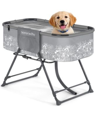 Foldable Dog Bath Tub, Adjustable Height Grooming Station with Drain Hose and Storage, 130 lb Capacity