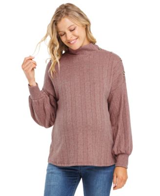 Women's Mock Neck Button Shoulder Knit Sweater
