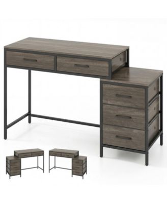 51 Inch Computer Desk with 5 Drawers and Printer Stand