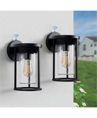 Set of 2 11 Inch Outdoor Wall Lantern with Dusk to Dawn Sensor Weatherproof