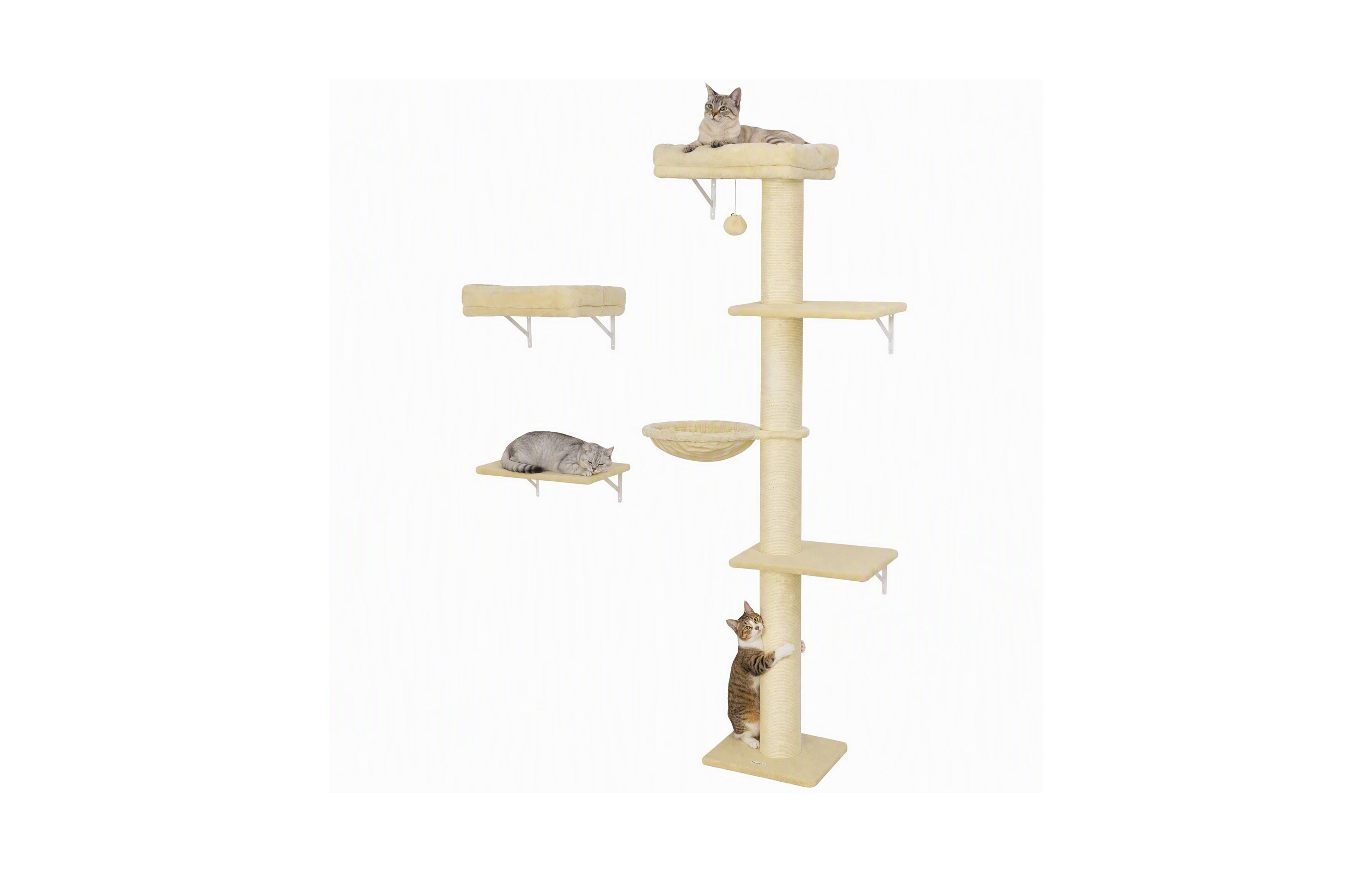 PawHut Cat Wall Shelves, 3-in-1 Cat Wall Furniture Set with Scratching Post