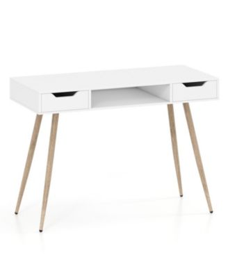 42.5 Inch Mid-Century Writing Desk with Metal Legs and Drawers