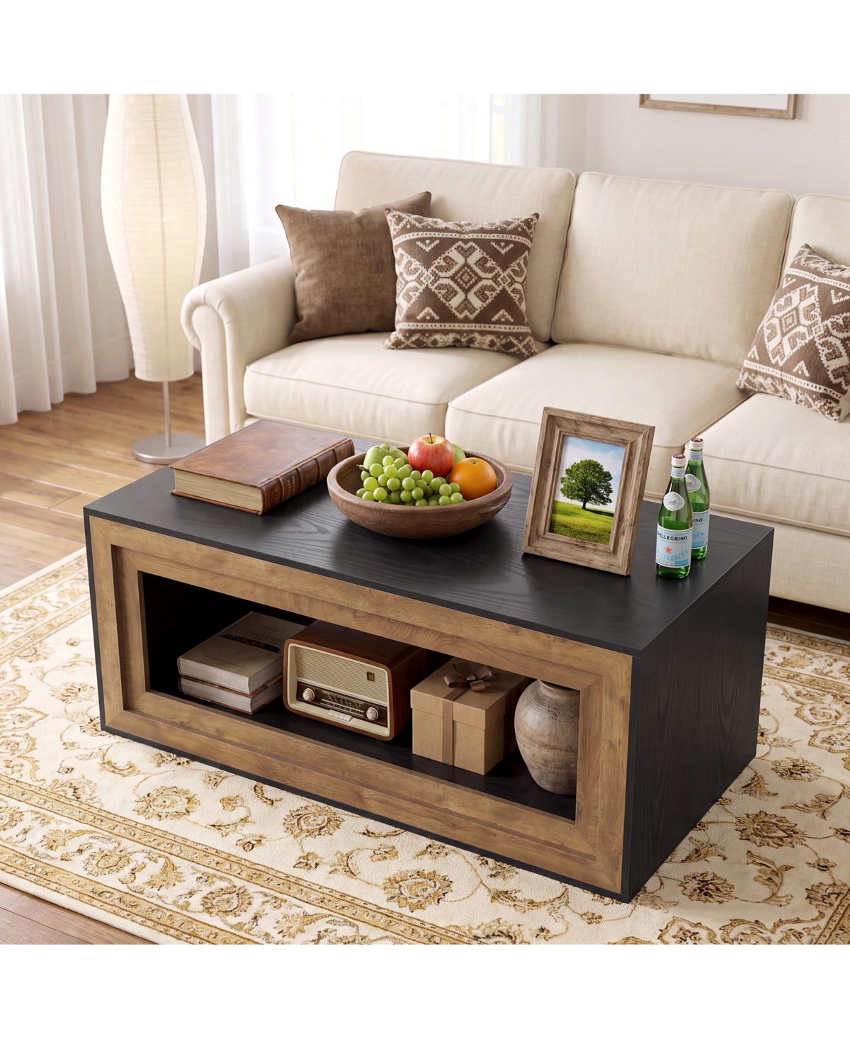 Tribesigns 47.2" Rectangular Coffee Table with Decorative Layered Frame