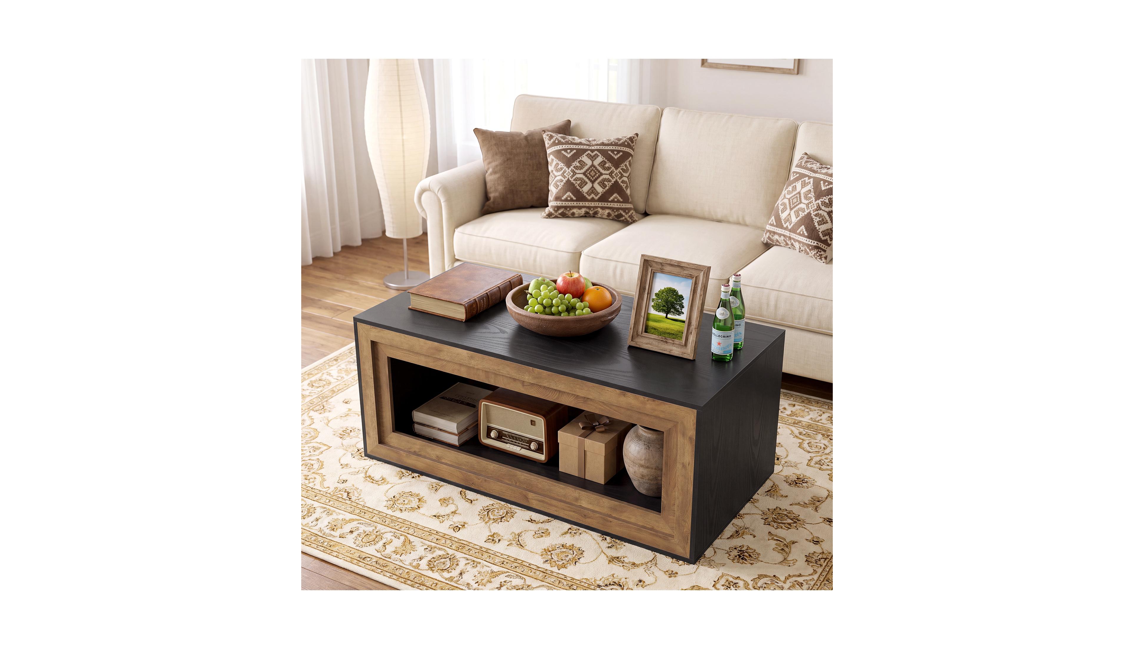 Tribesigns 47.2" Rectangular Coffee Table with Decorative Layered Frame