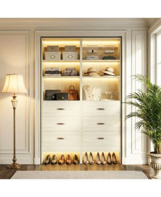 Wooden Set of 2 Closet Organizer System with 3 Drawers and Hanging Rods
