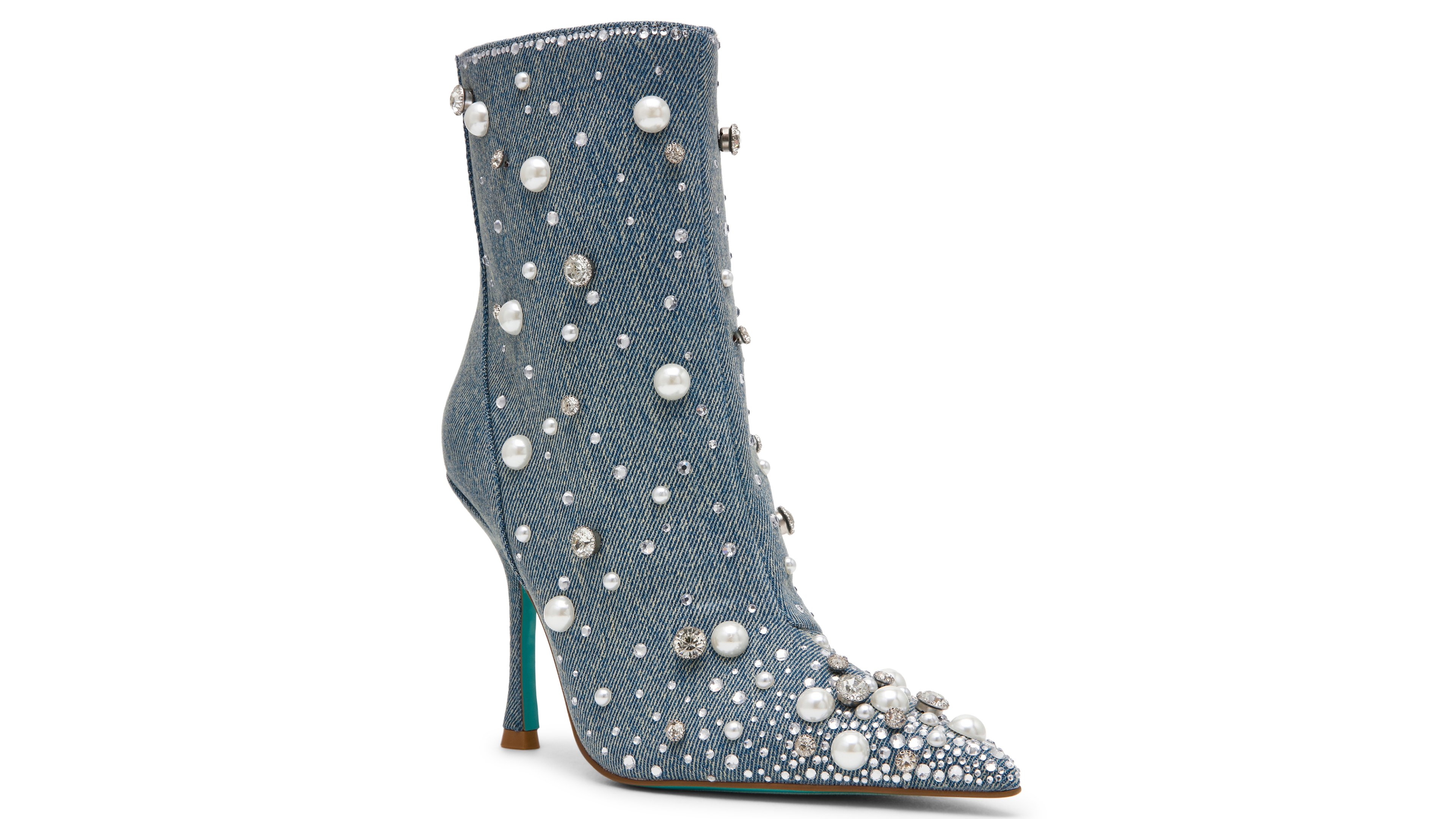 Betsey Johnson Women's Rocko Pointed Toe Denim Stiletto Heel Dress Booties