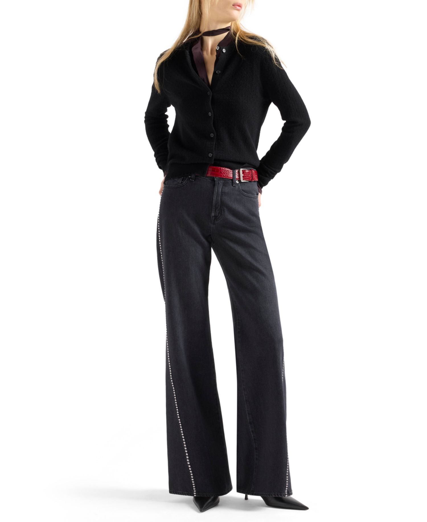 Women's Lotta High-Waisted Wide-Leg Studded Jeans
