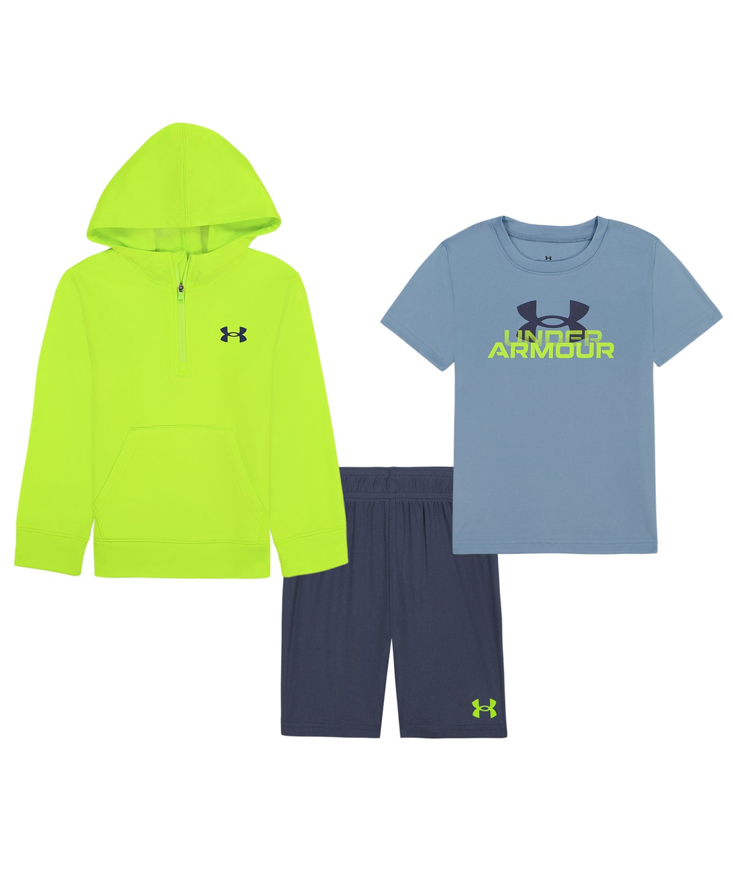 Boys' 4-7 Quarter-Zip Hooded Pique Fleece Hoodie, T-Shirt and Shorts, 3-Piece Set