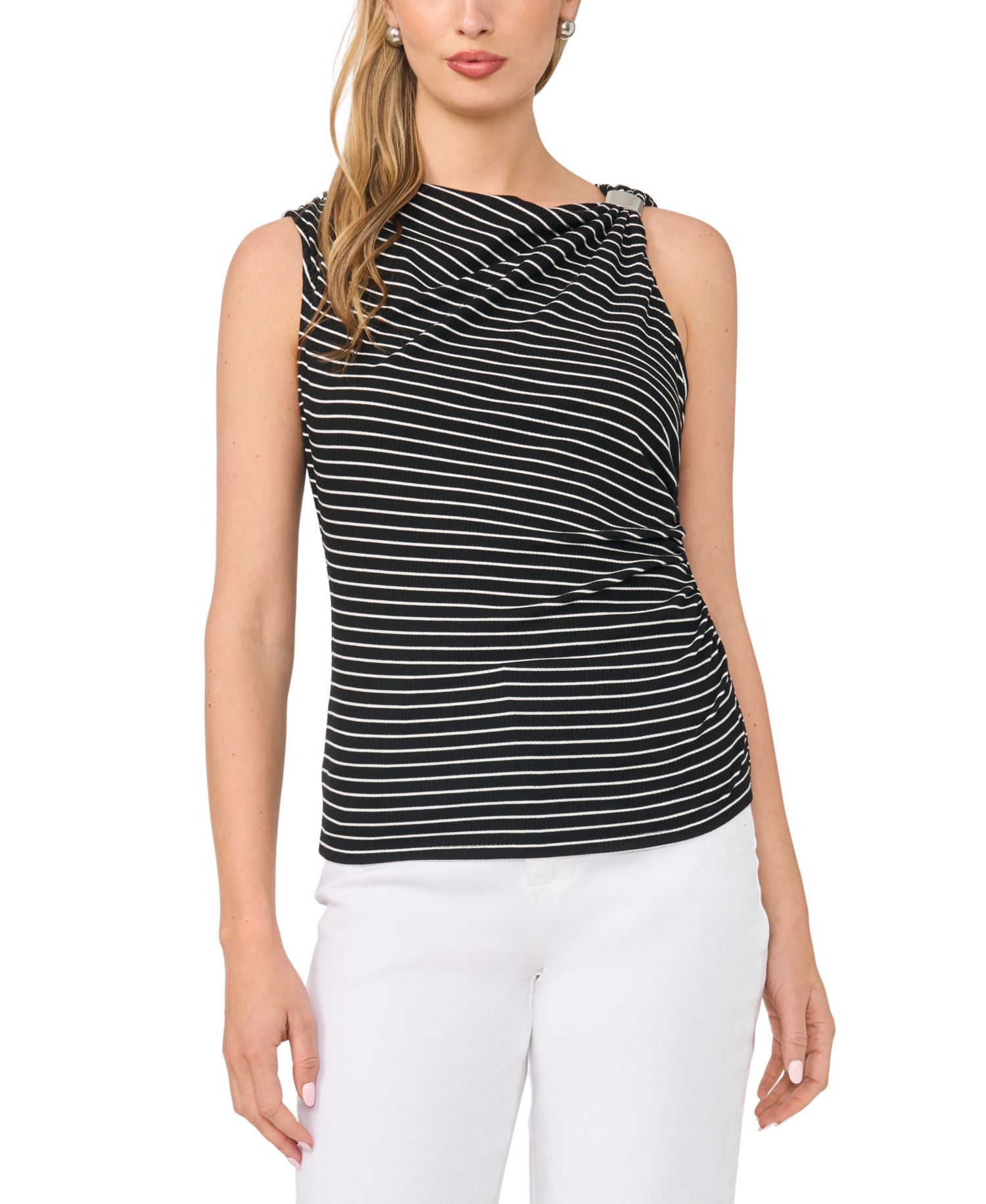 Women's Asymmetrical Ruched Cowl Neck Knit Top