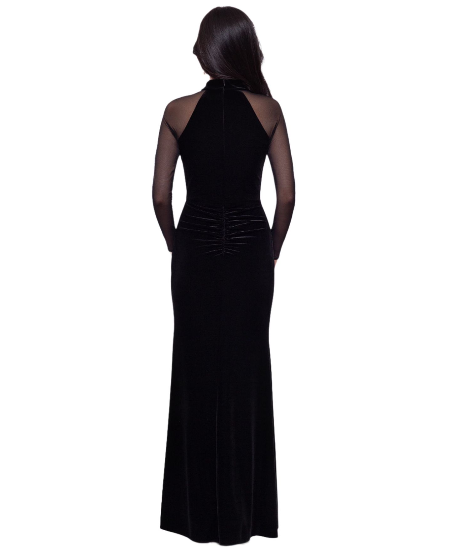 Женское платье B&A By Betsy and Adam Petite Mock-Neck Long-Sleeve Velvet Gown, цвет: Чёрный — фото 2