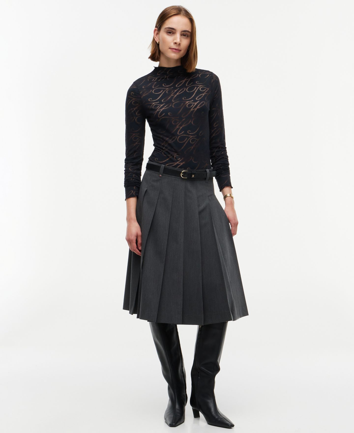 Женская футболка Tommy Hilfiger Burnout Mock Neck Long-Sleeve, цвет: Чёрный — фото 2