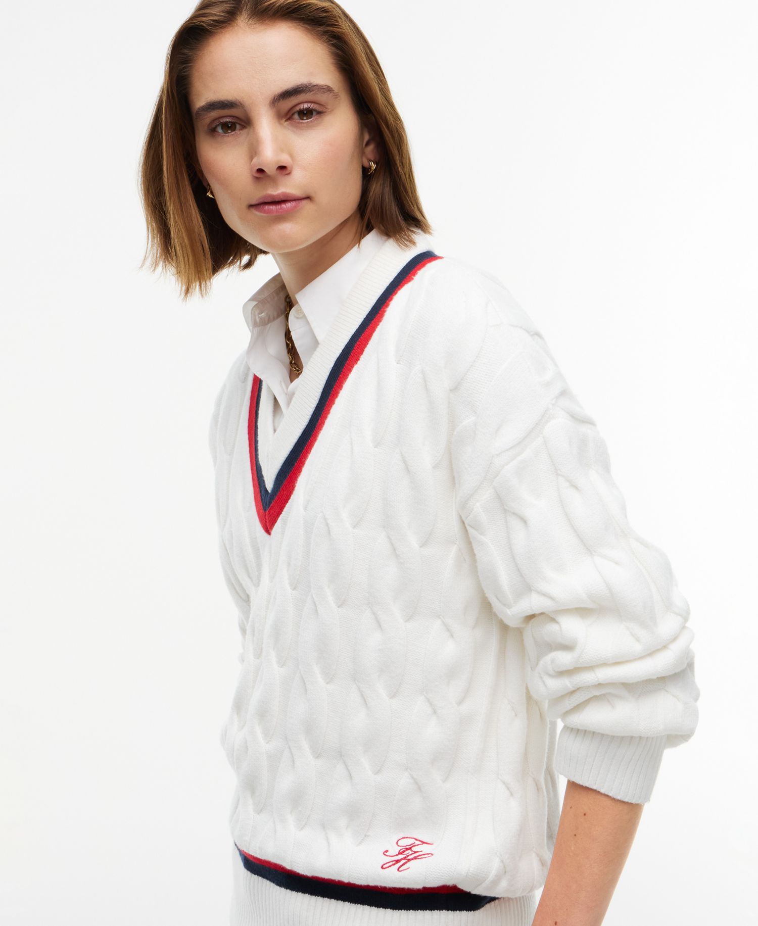 Women's Cricket Cable-Knit V-Neck Oversized Sweater