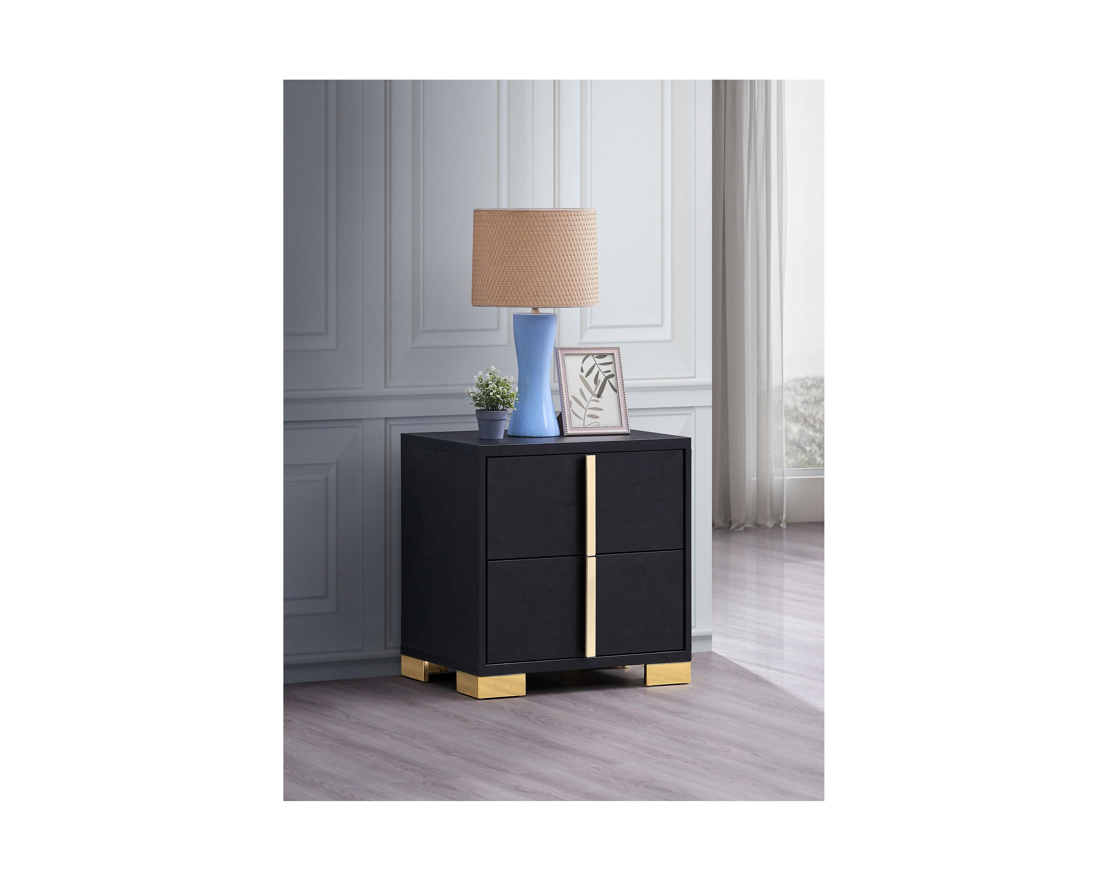 Flynama 2-Drawer Nightstand with Gold Accents, Modern Art Deco Bedside Table
