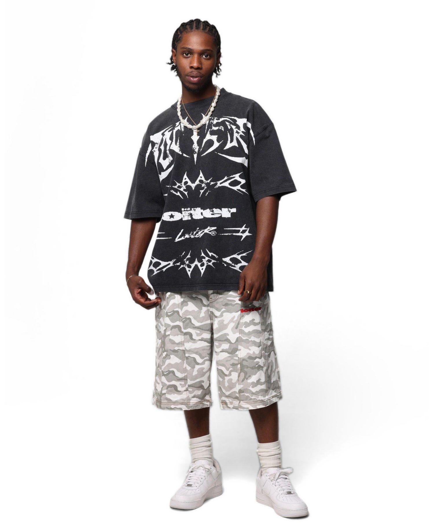 Men's Metal Stacked Vintage Graphic Oversized Dropped-Shoulder T-Shirt